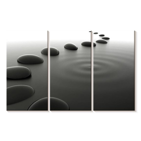Elephant Stock Pebbles On Water Wall Art - Horizontal Multi Panel Canvas - Living Room Wall Decor - Wellness Multi Panel - Gray And Black Decor - 33" x 20"