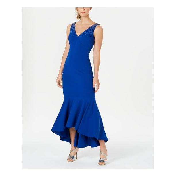 CALVIN KLEIN Womens Blue Sleeveless V Neck Maxi Hi-Lo Formal Dress Size: 10  