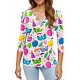 thumbnail image 4 of Mardi Gras Shirts for Women Sparkly Sequins V Neck Graphic Tee Carnival 3/4 Sleeve Novelty Tops Blue L, 4 of 5