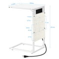 thumbnail image 3 of C-Shaped Coffee Table Side Table with Charging Station 2 Piece Sofa Table Set White, 3 of 6