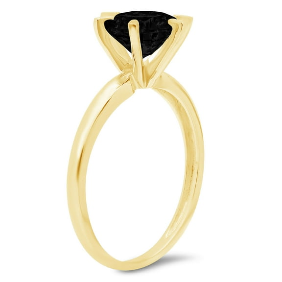 1.5 ct Round Cut Natural Onyx Solitaire Engagement Ring for Women in 18K Yellow Gold