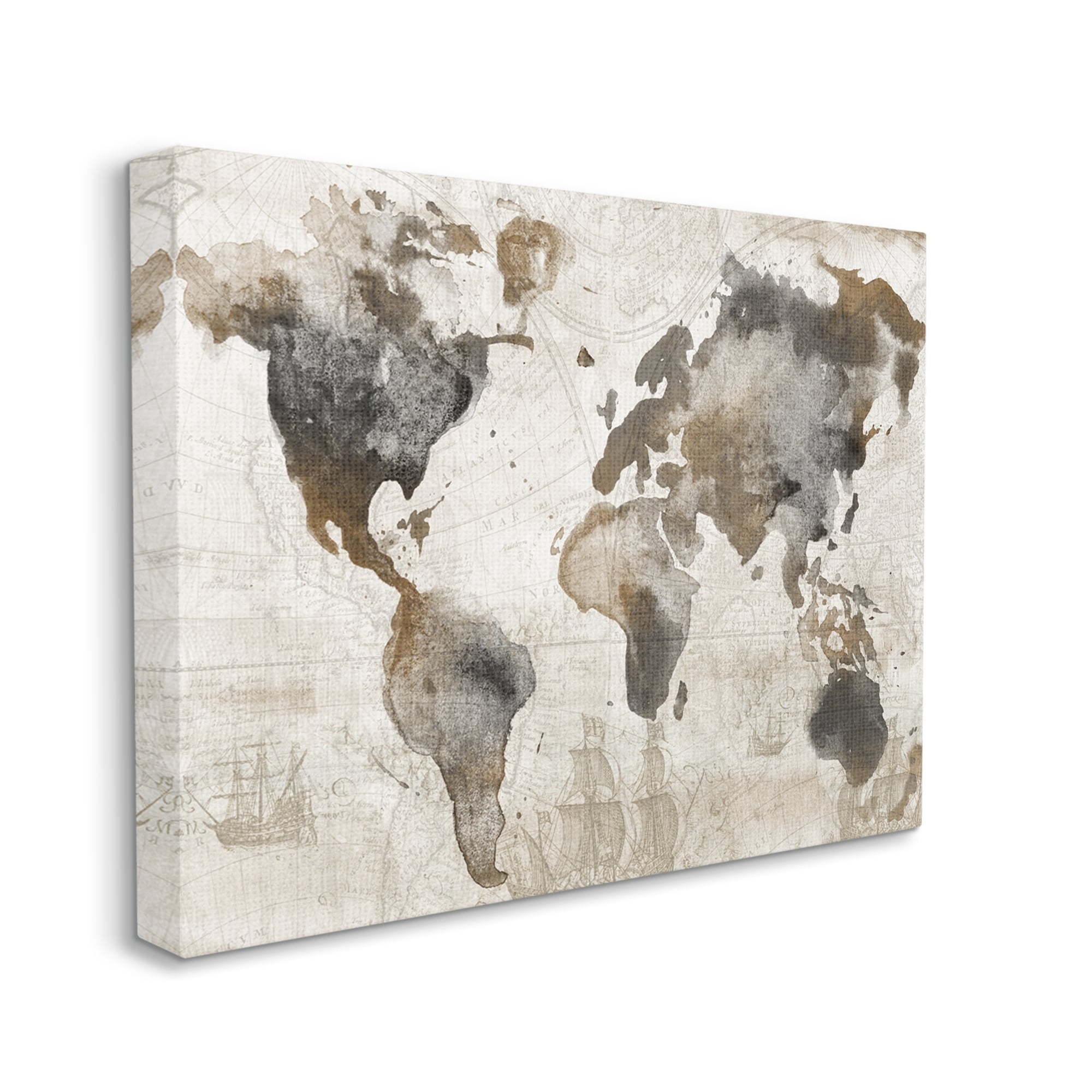 Stupell Industries Vintage Rustic World Map Town & City Painting Gallery Wrapped Canvas Print Wall Art