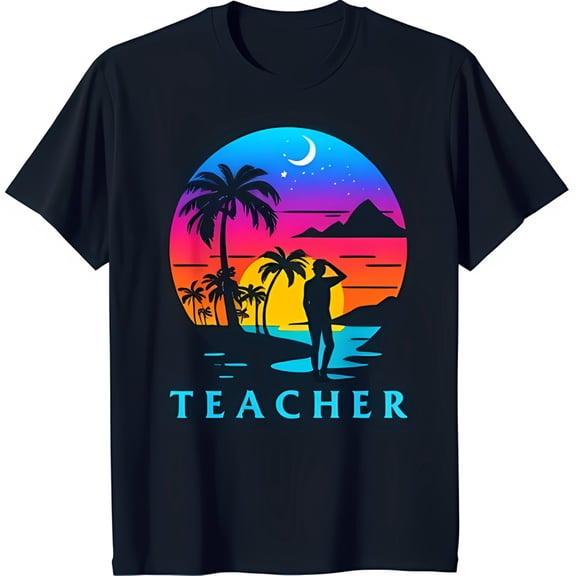 Vibrant Sunset Beach Scene T-Shirt for Teachers Trees