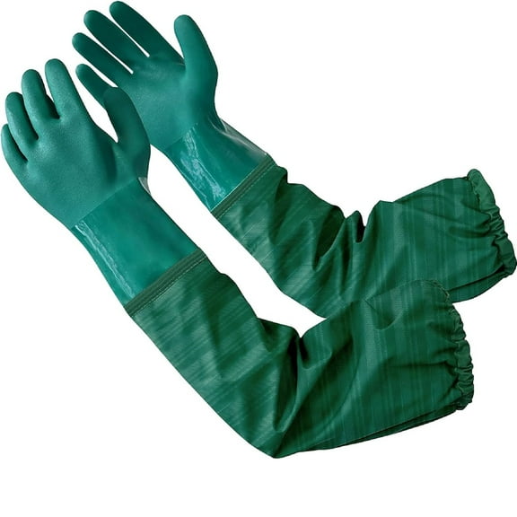 Extra-long 26" Rubber Pond Gloves, Chemical Resistant Gloves PVC Reusable,Heavy Duty Waterproof Cleaning Gloves with Cotton Liner,Anti-skid, Acid-alkali and Oil