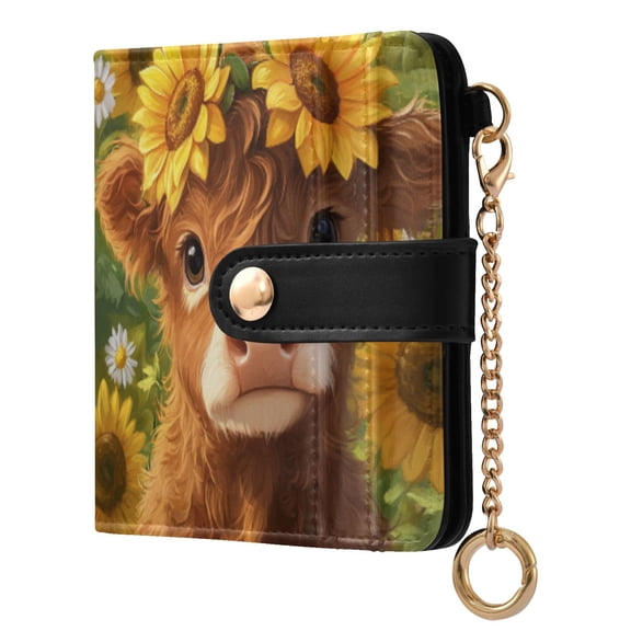 Womens Wallet PU Leather Bifold Small Purse with RFID Blocking Credit Card Holder Cute Highland Cow