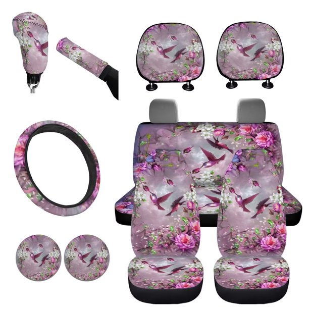 NETILGEN 11 Pieces Set Flowers Hummingbirds Universal Car Seat Cover