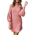 thumbnail image 3 of LUXUR Robe Courte pour Femmes Couleur Unie Mini Robe Col Montant Aguichant Manches Longues Rose 2TG, 3 of 4