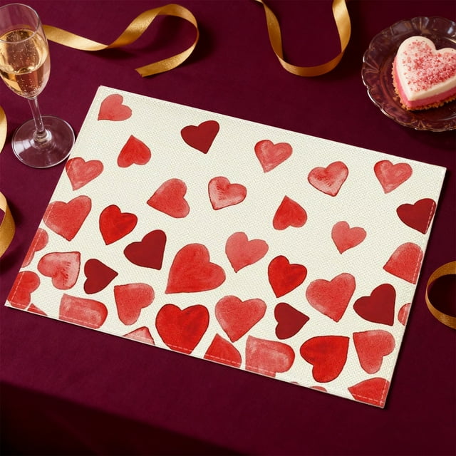 LSLJS Valentines's Day Linen Solid Color Letter Print Placemats Holiday Party Insulated Placemats Heart Print Placemats Suitable for Valentines's Day Products Holiday Products