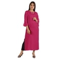 thumbnail image 1 of Moomaya Solid Rayon Kurta For Women bell Sleeve Drawstring Neck Long Ethnic Kurti, 1 of 7