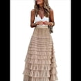 thumbnail image 2 of Faldas Largas de Tul para Mujer, Corte A, Volantes, Cintura Alta, Escalonadas, , Tutú, Enagua Albaricoque M, 2 of 8