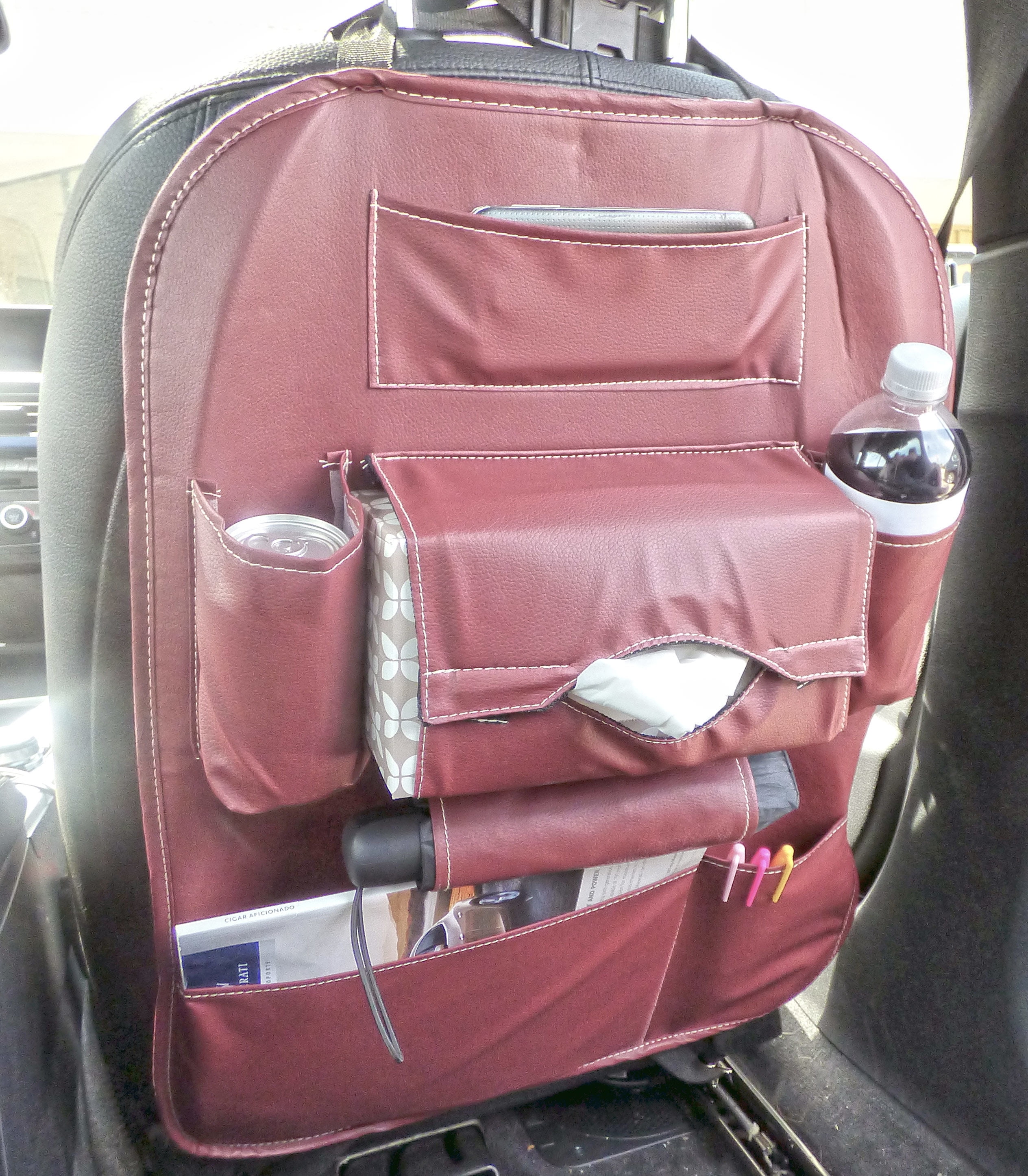 Car Leather Back Seat Storage, Organizer and iPad Tablet Holder, Car