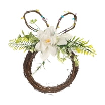 Easter Bunny Spring Wreath Blossom Rabbit Garland, 9" Artificial Lily Rattan Wreaths for Front Door Decor, Wedding, Home Wall, Window, Porch