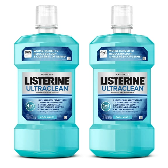 Listerine Ultraclean Antiseptic Gingivitis Mouthwash, Mint, 2 x 1 L