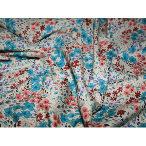 Minerva Cotton Lawn Fabric Blue & Pink - per yard