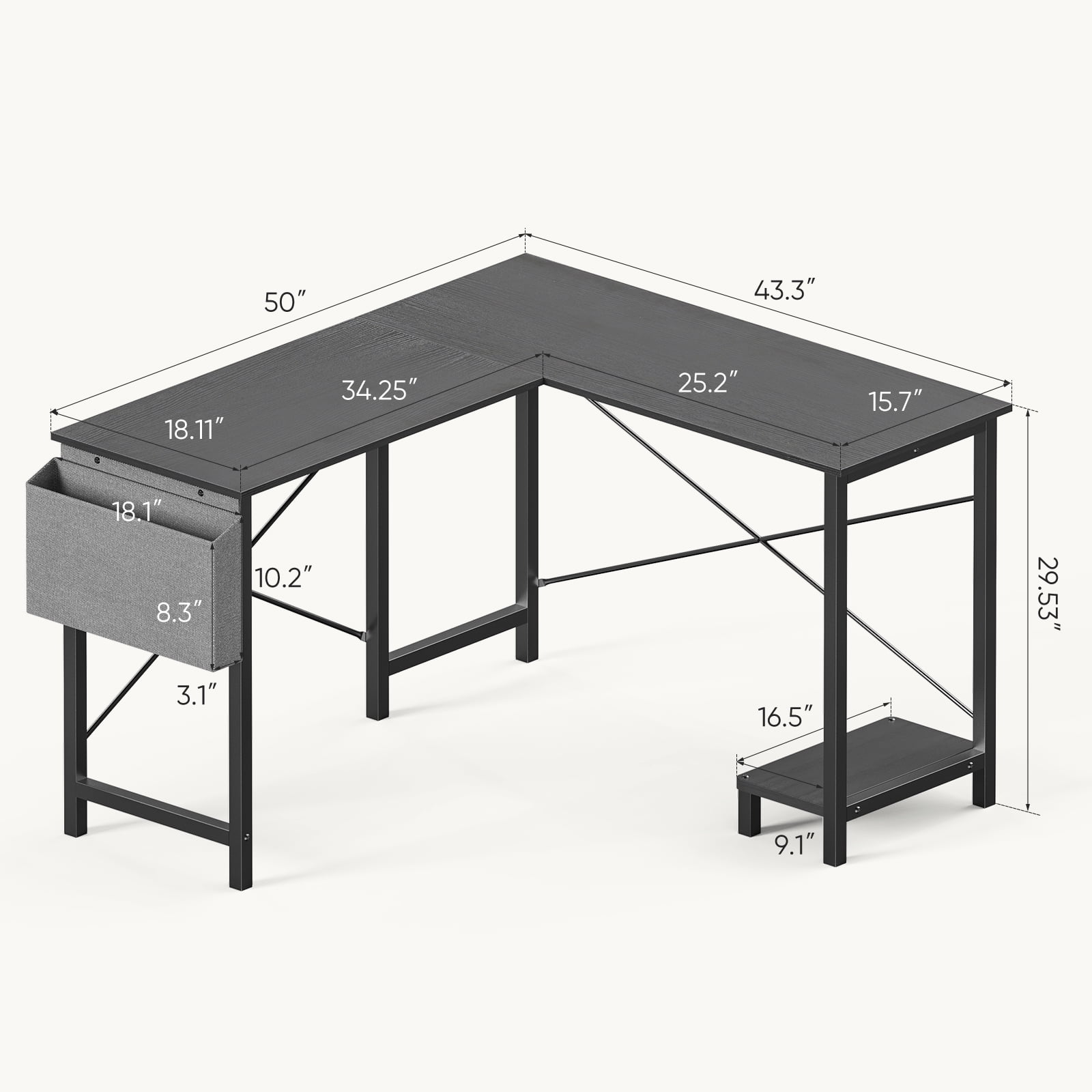 JOINSUN Modern L-Shaped Desk, Sleek Design, Spacious Workspace, Black