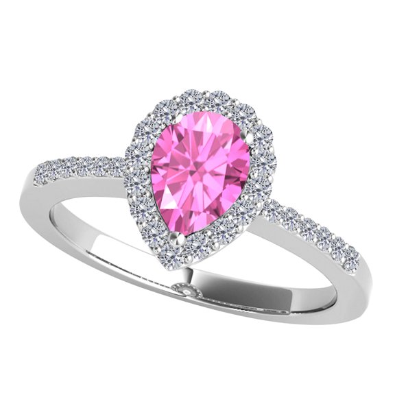 Rings for Women 1.46 Carat Diamond and Pear Shaped Pink prong 10K White Gold