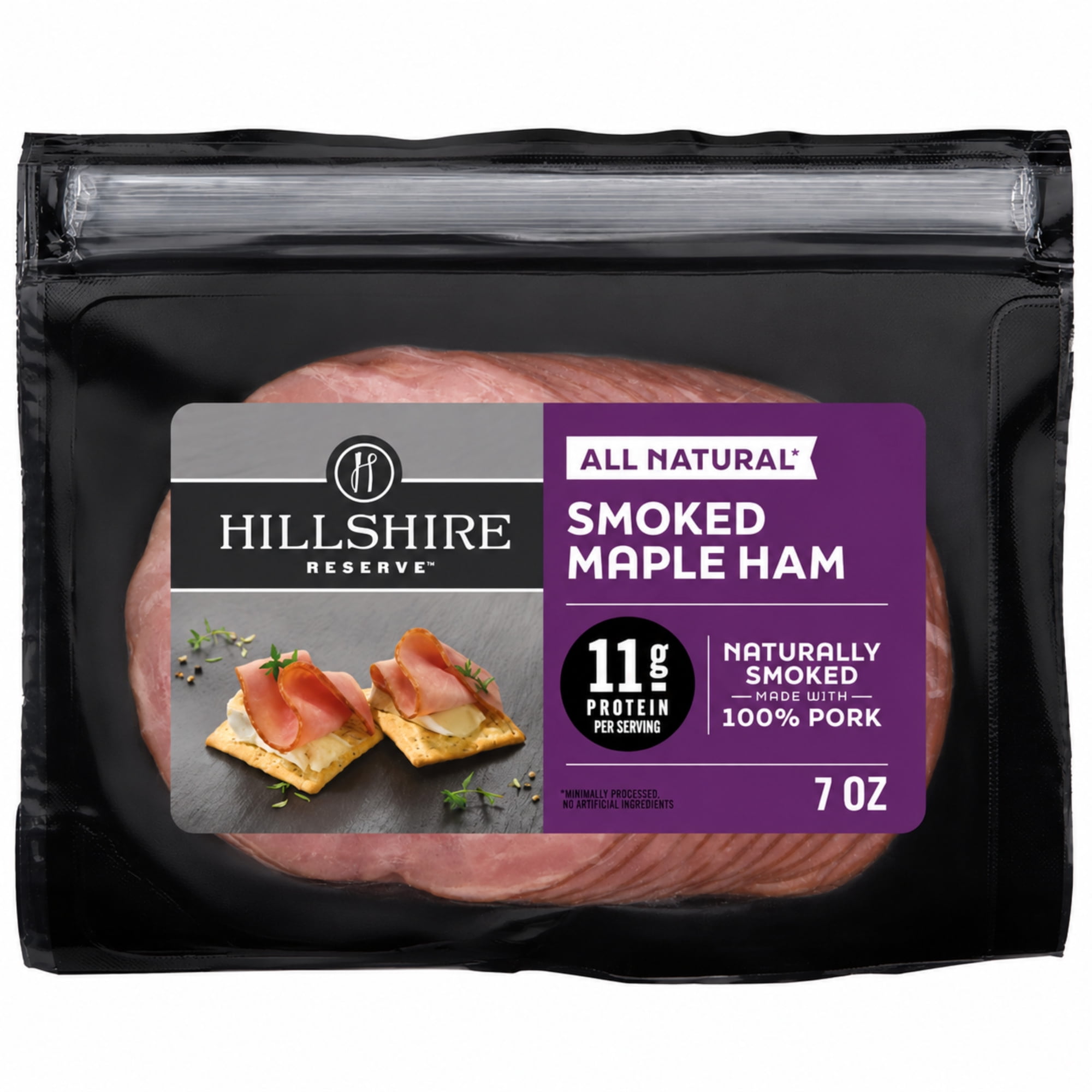 Hillshire Reserve Maple Smoked Ham, All Natural Lunch Meat, 7 oz Packet
