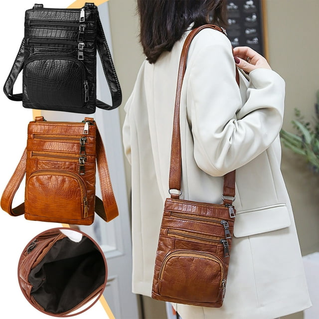 Bolso de hombro de mujer - Tote de gran capacidad con múltiples compartimentos, cuero PU suave, marrón, 20x18x5cm