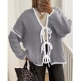 thumbnail image 3 of Suéter PRETTYGARDEN con Lazo Frontal, Mangas Abullonadas, Gris, Talla L, 3 of 6
