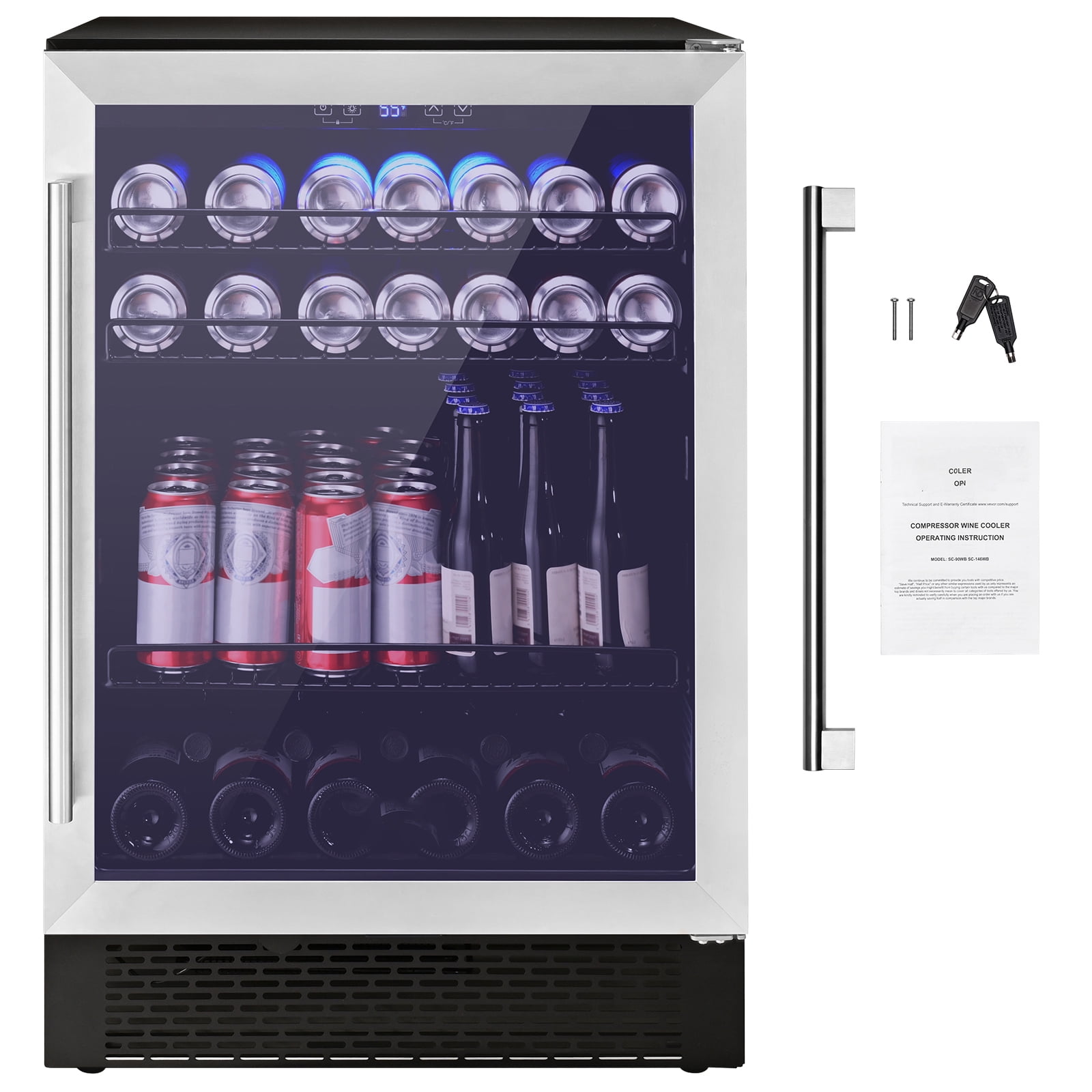VEVOR 154 Bottle Wine Fridge Stainless Steel Wine Cooler with LED Light and Lock