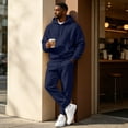 thumbnail image 2 of Garbnen Fleece Mens 2 Piece Hoodie Jogger Set Long Sleeve Drawstring Pullover Hoodies and Sweatpants Workout Athletic Warm Plush Track Suits Mens Navy, 2 of 6