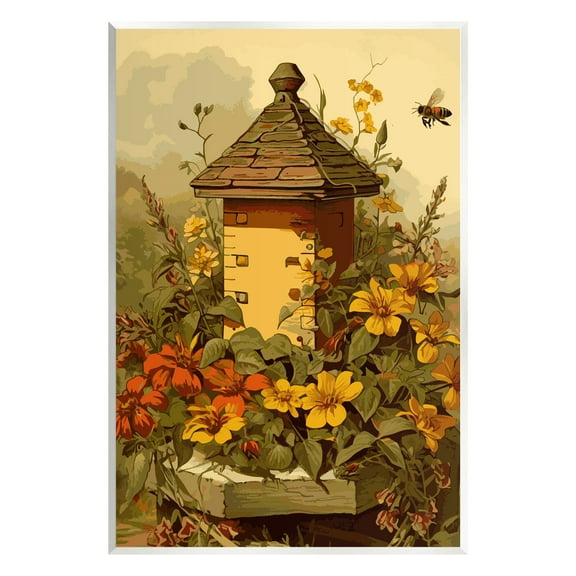 Stupell Industries Bees & Floral Architecture Botanical & Floral Painting Unframed Art Print Wall Art, 10 x 15