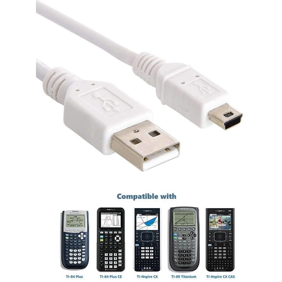 Cable carga USB 6 pies para TI-84 Plus CE/Cargador calculadora gráfica TI-84 Plus (blanco)