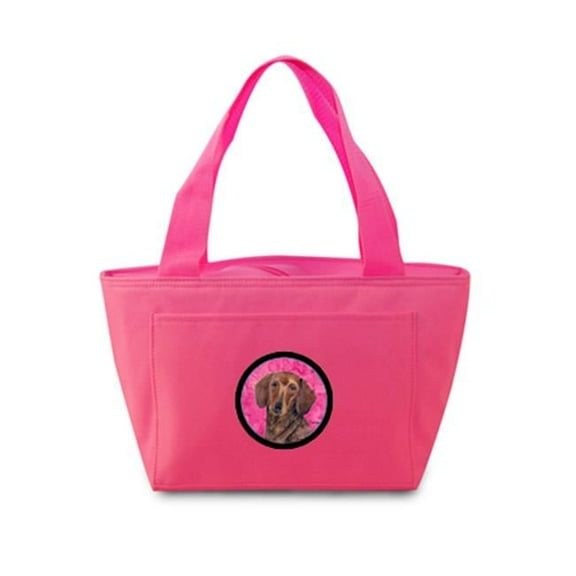 15 x 7 in. Dachshund Zippered Insulated School Washable and Stylish Lunch Bag Cooler, Pink