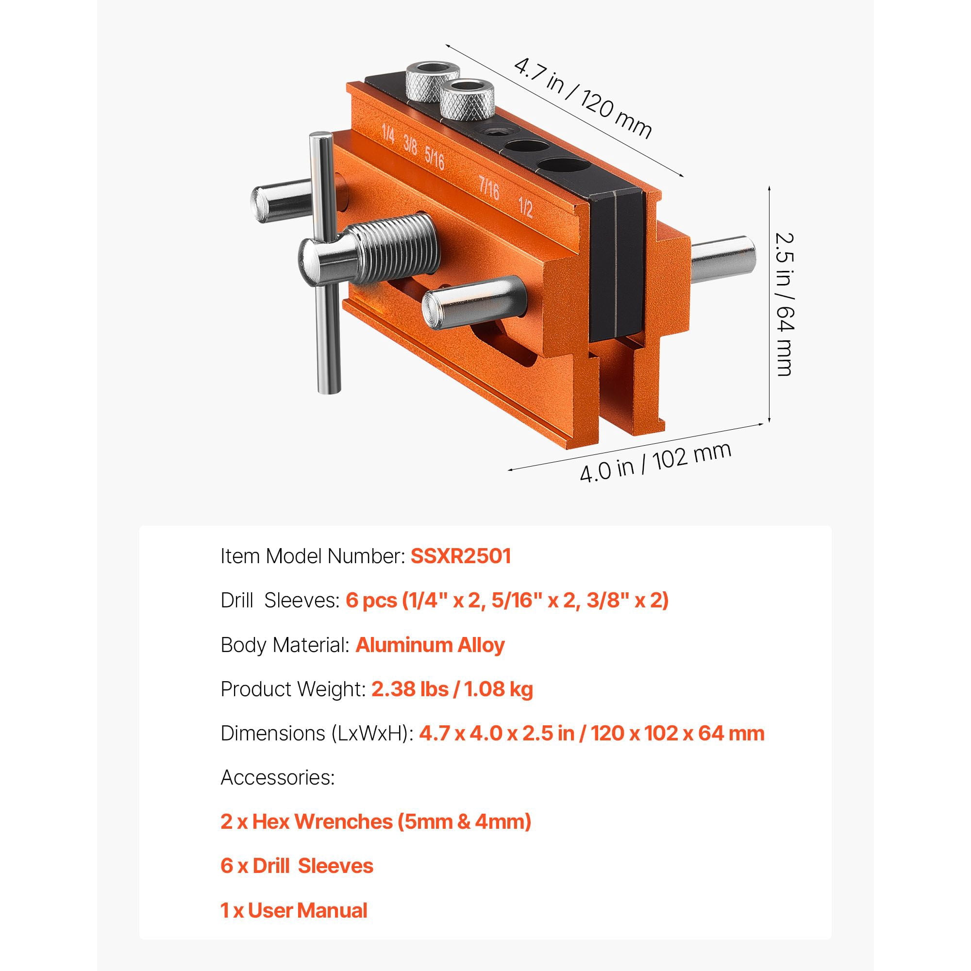 Self-Centering Doweling Jig Kit - Precision Woodworking Drill Guide for Straight Holes, Adjustable Dowel Joinery Tool with Multiple Hole Sizes for Cabinet & Furniture Making