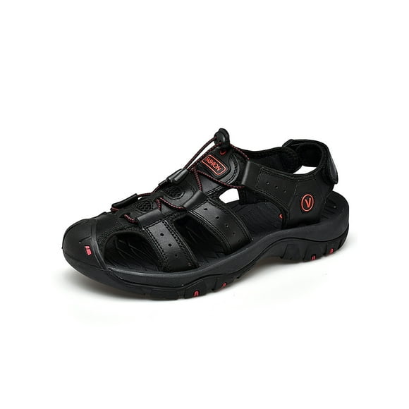 LUXUR Men's Fisherman Sandal Drawstring Sandals Non-Slip Beach Shoe Comfortable Driving Shoes Men Black 10