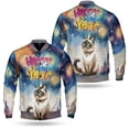 thumbnail image 3 of Happy New Year with Siamese Fireworks Holiday Xmas Winter 2025 All Over Print 3D Baseball Jacket Cat Lover Kitten Owner Gifts Bomber Jacket Softball - 00025, 3 of 6
