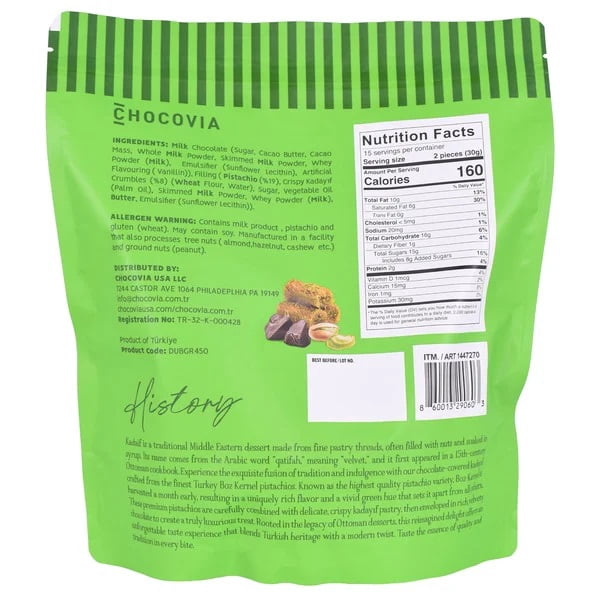Chocovia Dubai Chocolate – Milk Chocolate with Pistachio & Kadaif, Individually Wrapped Gourmet Chocolates