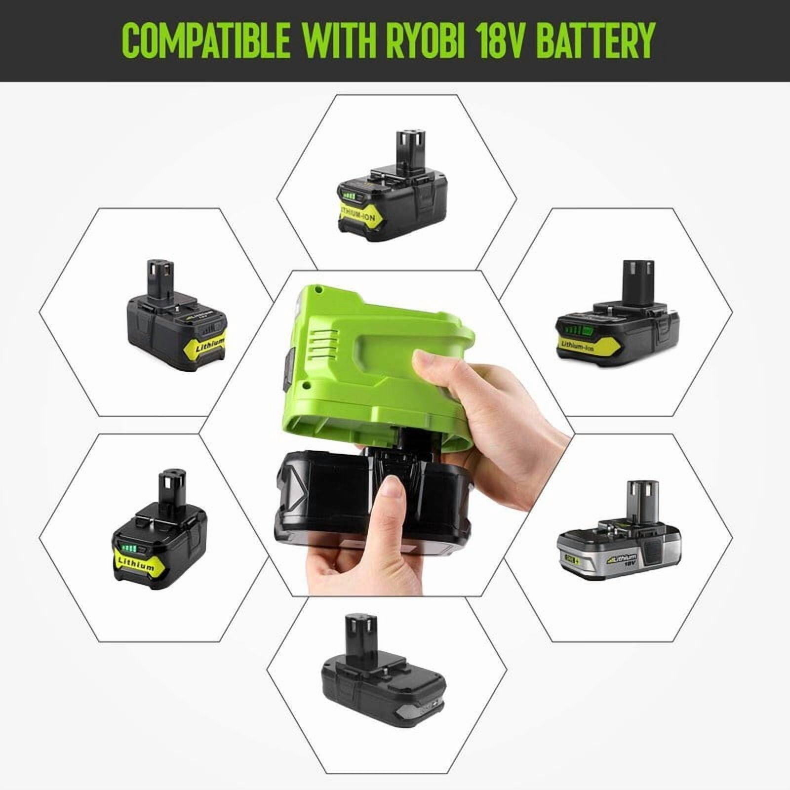 150W Power Supply Inverter for Ryobi 18V, TEPULAS DC 18V to AC 120V Power Inverter Generator, Power Source USB Phone Charger Adapter for Ryobi w/AC Outlet & LED Light (No Battery)