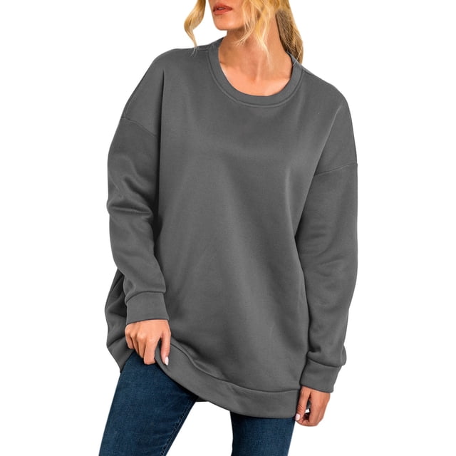 WEAIXIMIUNG Sweatshirts pour Femmes Pull Décontracté Ample avec Prêt à Bouche Couleur Unie Manches Longues Col Rond
