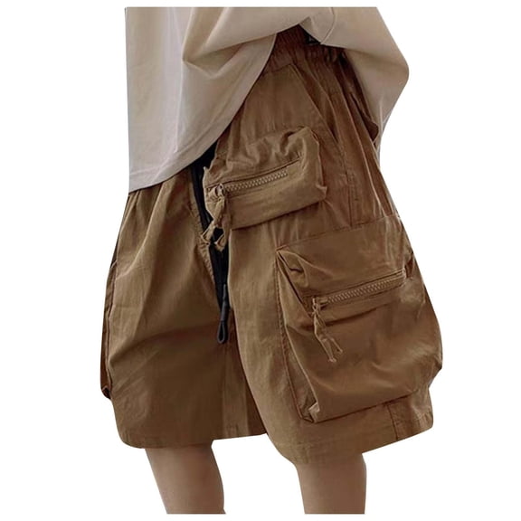 Khaki Boys Cargo Shorts, Breathable Stretch Durable Active Shorts with Adjustable Drawstring & Zipper Pockets for Kids Boys 5-15 Years,Size 11-12 T