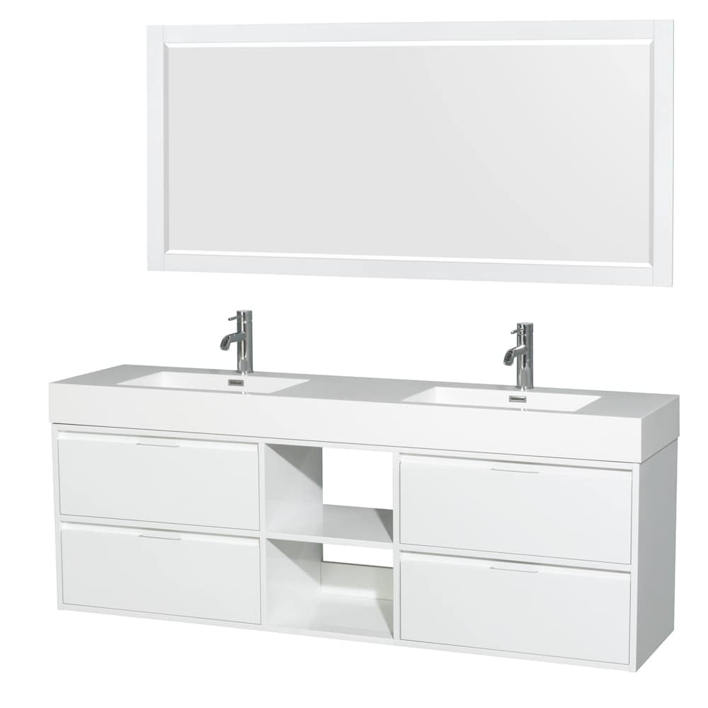 Wyndham Collection Daniella 72 Inch Double Vanity Acrylic Resin Countertop Integrated Sinks 70 Mirror