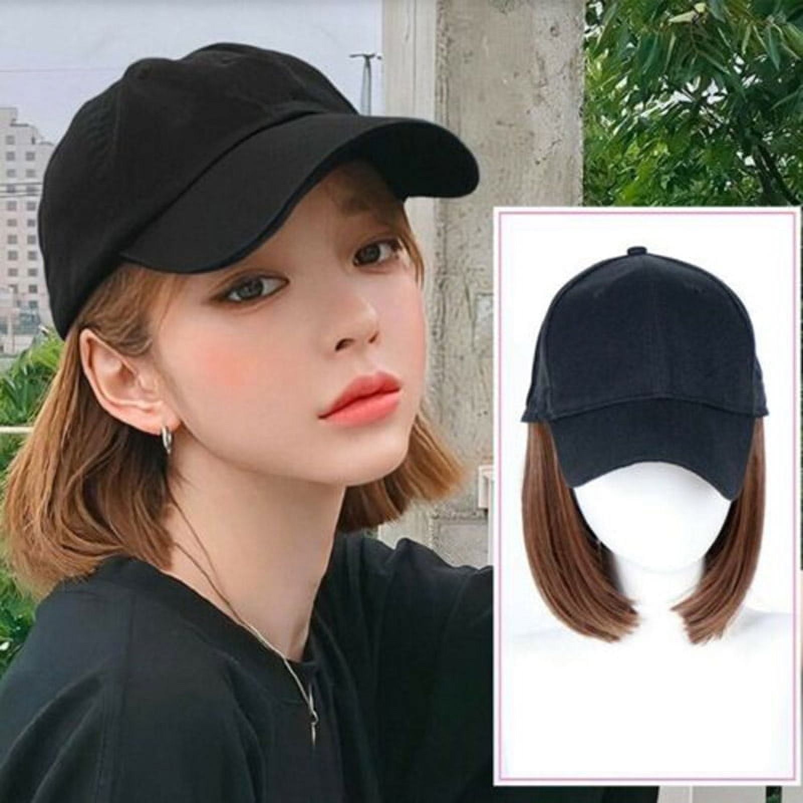 Baseball Cap with Wigs Pixie Cut Bob Hair Synthetic Short Hair Hat