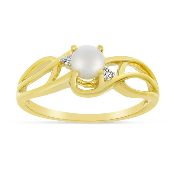 10k Yellow Gold Freshwater Cultured Pearl And Diamond Curve Ring