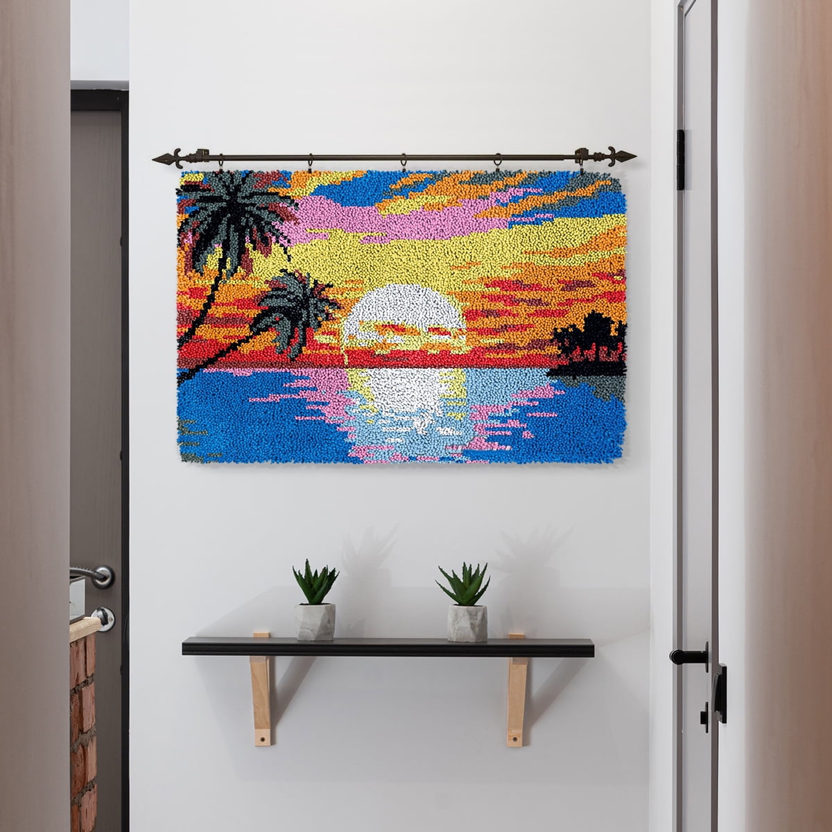 Latch hook rug kit,latch hook cushion kits,Sunrise Latch Hook Rug Kit for Adults Crocheting Carpet Rug Yarn Sofa Cushion Mat Tapestry DIY Carpet Arts Crafts 50×38cm/20*15in