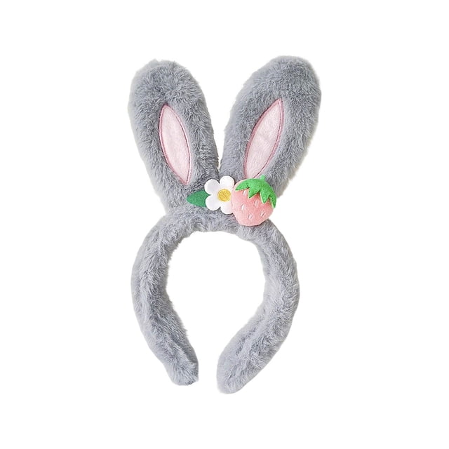 kcavykas Plush Rabbit Ear Hair Headband Fluffy Faux Fur Soft Stretchy Cute Girls Hairband for Cosplay Party Costume Accessory Birthday Gift