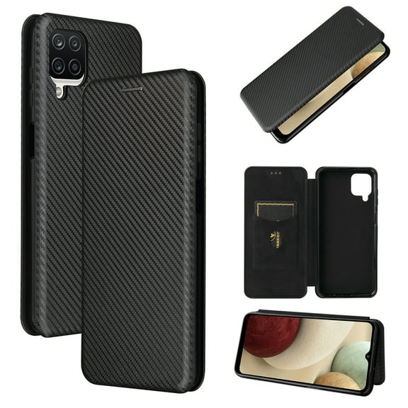 For Samsung Galaxy A12 / M12 / F12 Carbon Fiber Texture Horizontal Flip TPU PC PU Leather Case