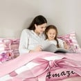 thumbnail image 4 of Manfei Girly Fashion Bow Bedding Comforter Set 7pcs,Books Pearl Perfume Queen Bedding Sets,Pink White Lines Queen Sheet Sets For Girls,Breathable Home Decor,Reversible, 4 of 8