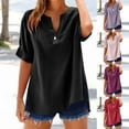 thumbnail image 5 of Dvprdro Plus Size Blouse for Women Trendy Solid Button V Neck Imitation Cotton Linen Tunic Shirt Dressy Casual Side Slit 3/4 Sleeve Pullover T-Shirt Summer Tops, 5 of 5