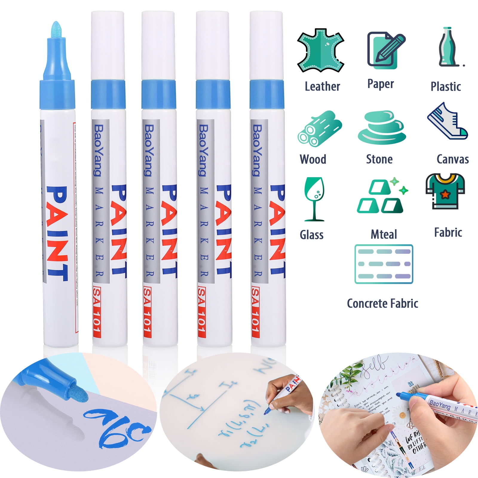 5 Pack Blue Paint Pens Permanent Paint Pens for Rock Painting Stone