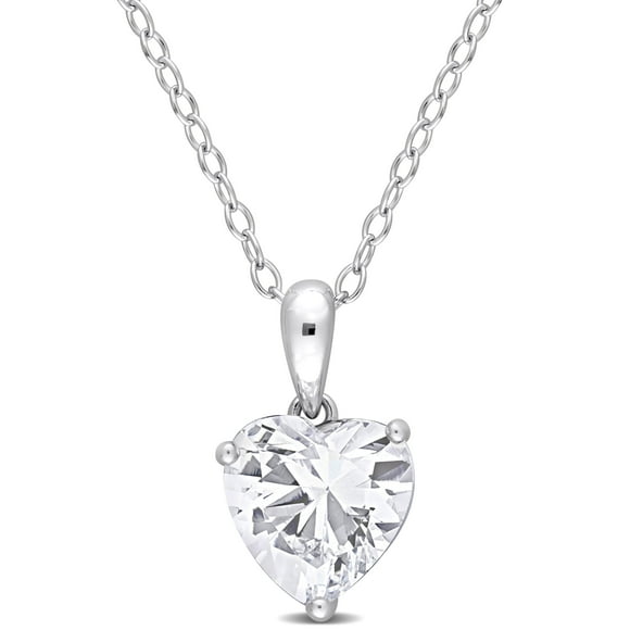 Miabella Pendentif Solitaire en Forme de Cœur 2-1/4 CT TGW en Saphir Blanc Créé avec Chaîne en Argent Sterling