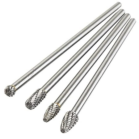 

WOVTE 6-Inch Long Carbide Rotary Burr Set 6 mm (0.25 inch) Shank Long Reach Double Cut Tungsten Carbide Rotary File Set Fits Rotary Tool for Woodworking Drilling Carving Engraving 4pcs