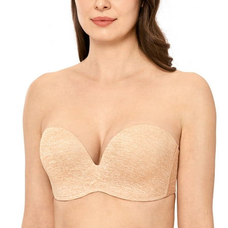 

Delimira Women s Plus Size Underwire Strapless Bras Slightly Lined Invisible Push Up Seamless Plunge Bras