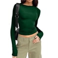thumbnail image 2 of Yindaity Womens Long Sleeve Shirts Basic Spring Crop Tops Fall Fashion Layering Slim Fitted Tops Green,M, 2 of 5