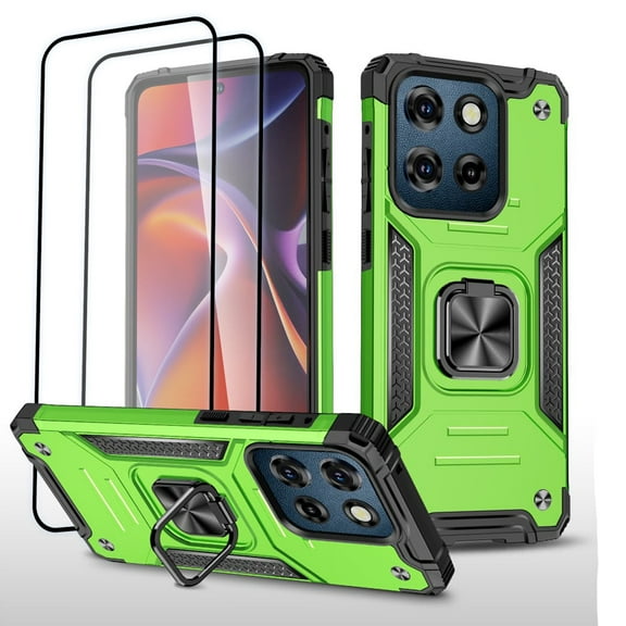 Hotpom for Moto G Power 2025 Case with 2 Pack Screen Protector Military Grade Drop Shockproof Protection with 360° Rotating Stand and Car Mount Capability, Green