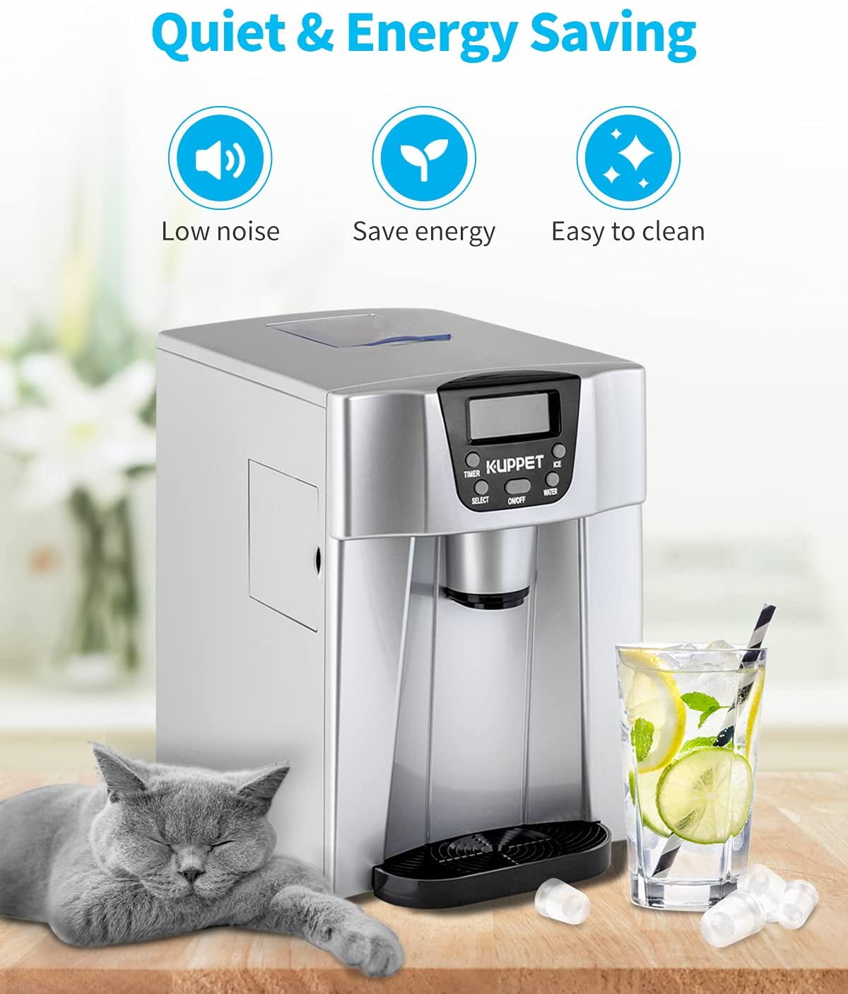 KUPPET 2 in 1 Countertop Ice Maker Water Dispenser, Ready in 6min, Produces 36 lbs Ice in 24